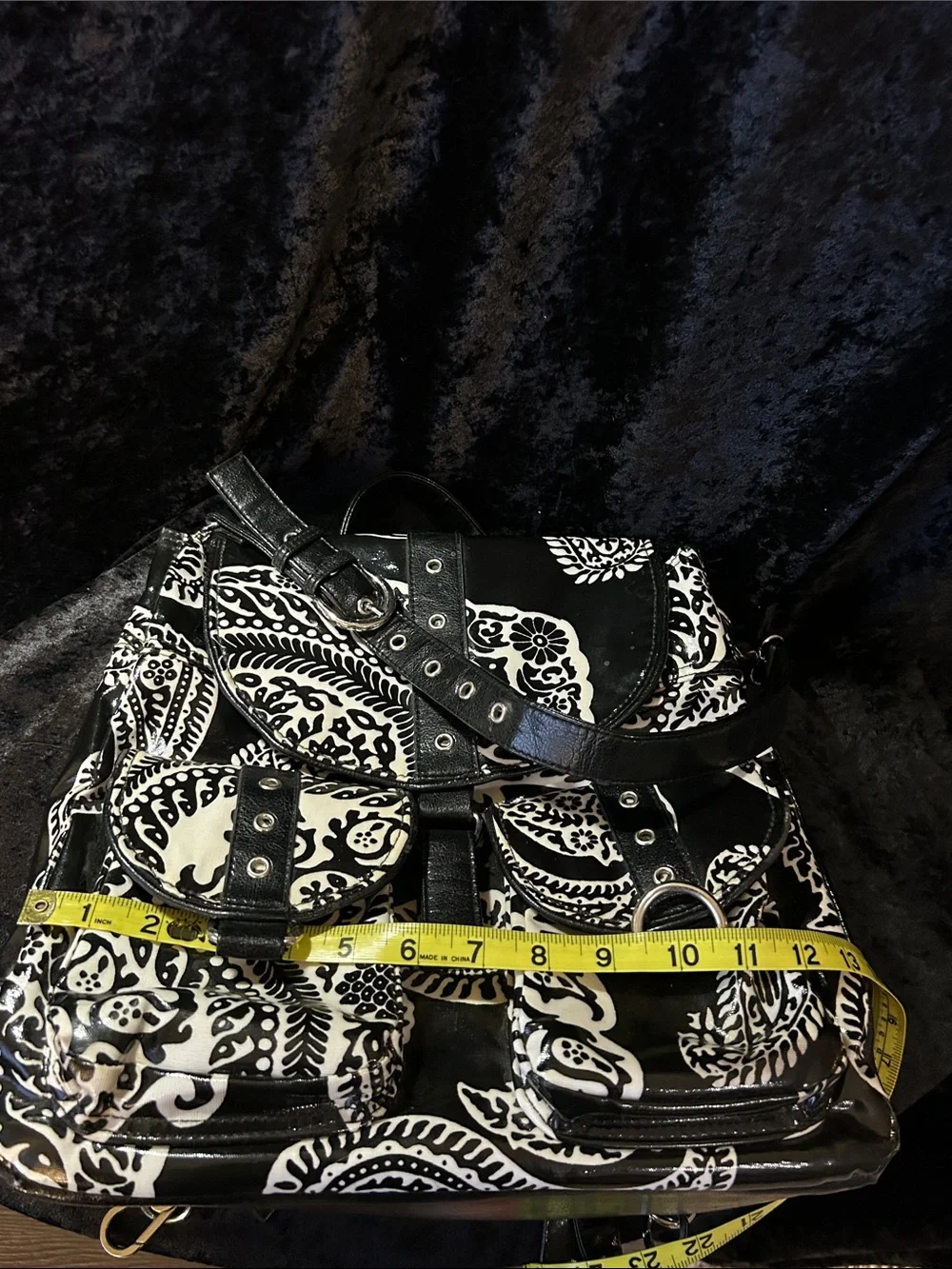 Gigi Hill Black & White Paisley-Print Backpack with Front Pockets